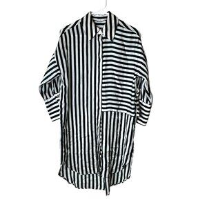 Zara Black & White Striped Button-Up Shirt Dress Relaxed Fit Lightweight size XS